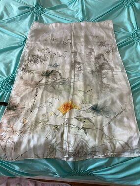 Floral Silk Scarf with Watercolor Lotus Design